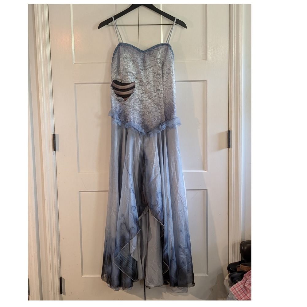 Tim Burton's Corpse Bride Emily Costume Dress Large Blue Lace Halloween Cosplay